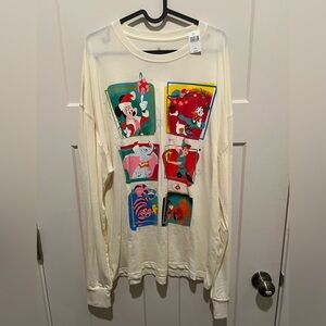 NWT Cream Long Sleeve Shirt with Cartoon Graphics